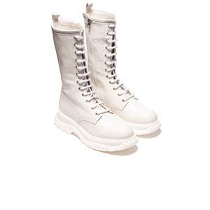 L'INTERVALLE  White Leather Lace- Up Boots